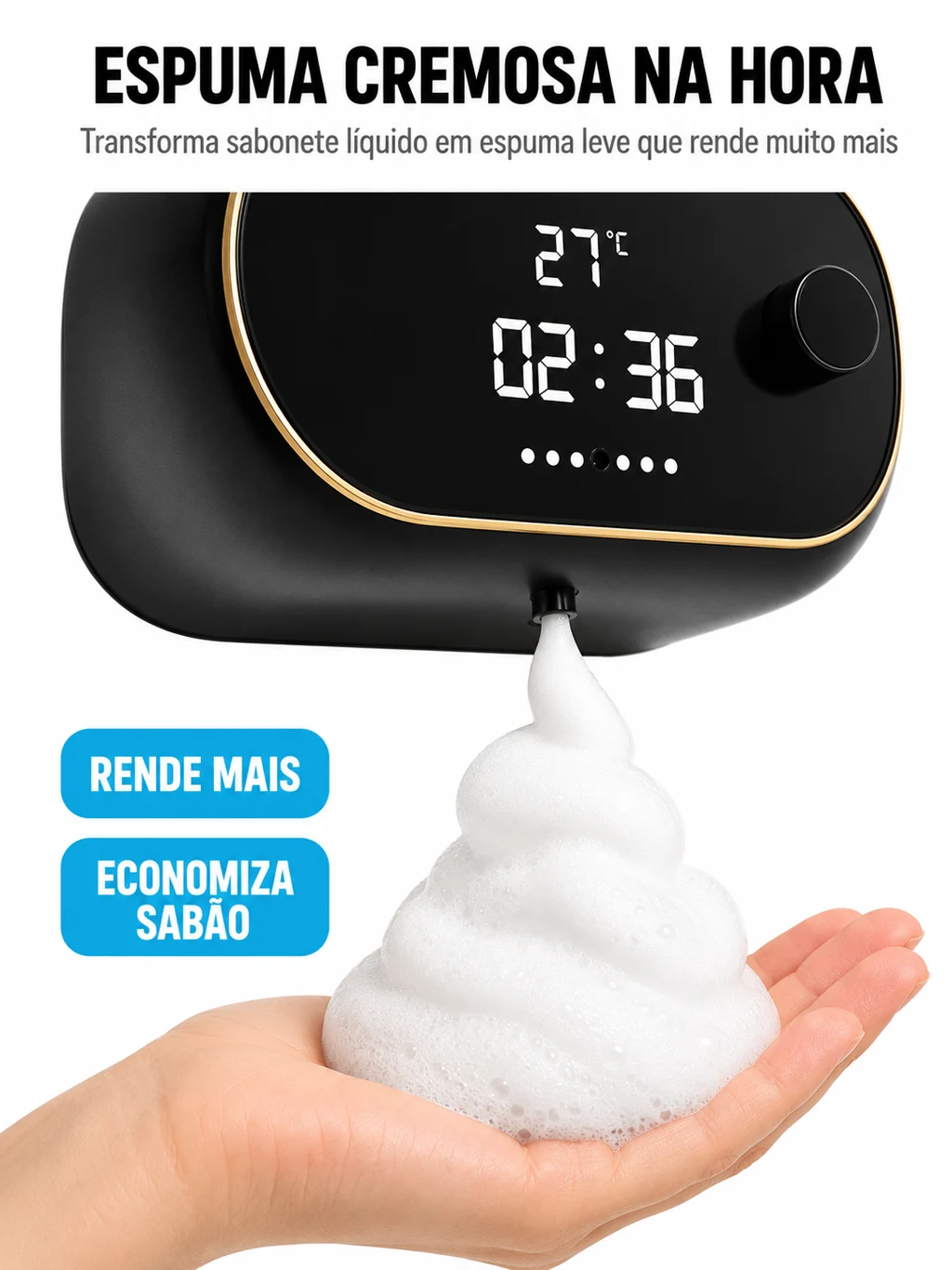 Espuma cremosa na hora — rende mais e economiza sabão